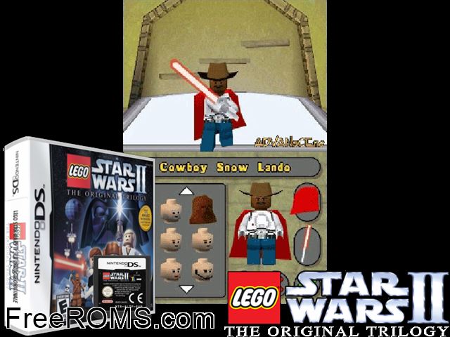 LEGO Star Wars II - The Original Trilogy NDS game showing 3D box cover and gameplay screenshot