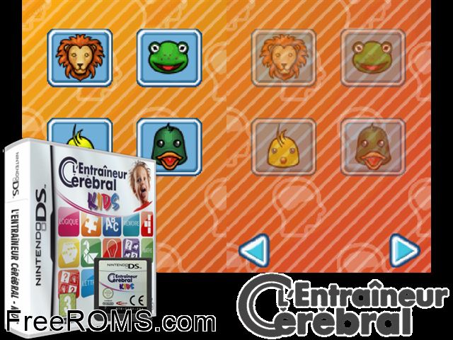 LEntraineur Cerebral - Kids France NDS game showing 3D box cover and gameplay screenshot