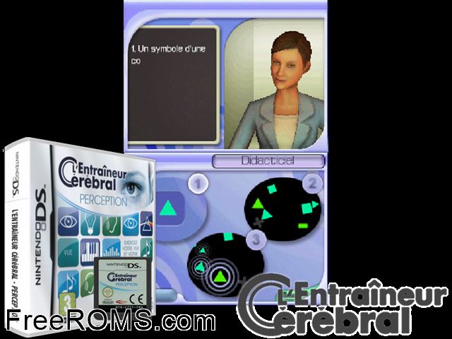 LEntraineur Cerebral - Perception France NDS game showing 3D box cover and gameplay screenshot