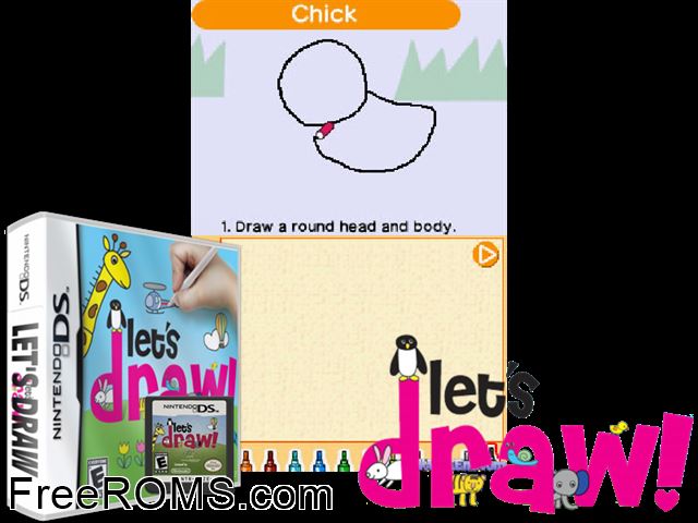 Lets Draw! Europe NDS game showing 3D box cover and gameplay screenshot