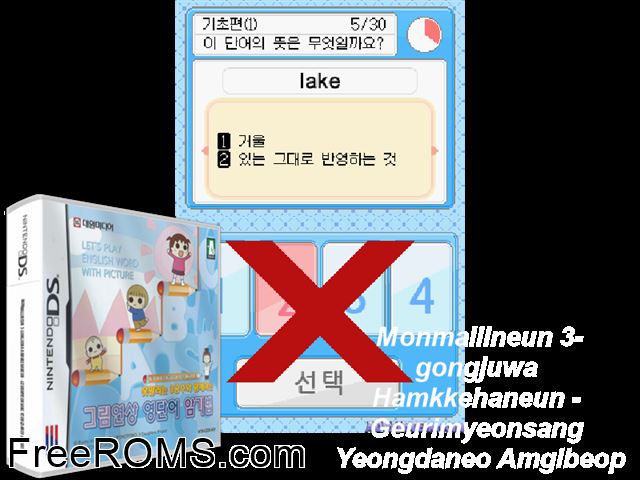 Lets Play English Word with Picture Korea NDS game showing 3D box cover and gameplay screenshot