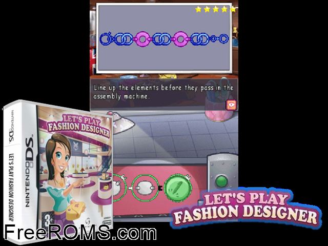 Lets Play Fashion Designer Europe NDS game showing 3D box cover and gameplay screenshot