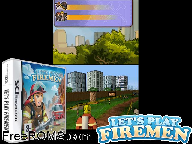 Lets Play Firemen Europe NDS game showing 3D box cover and gameplay screenshot