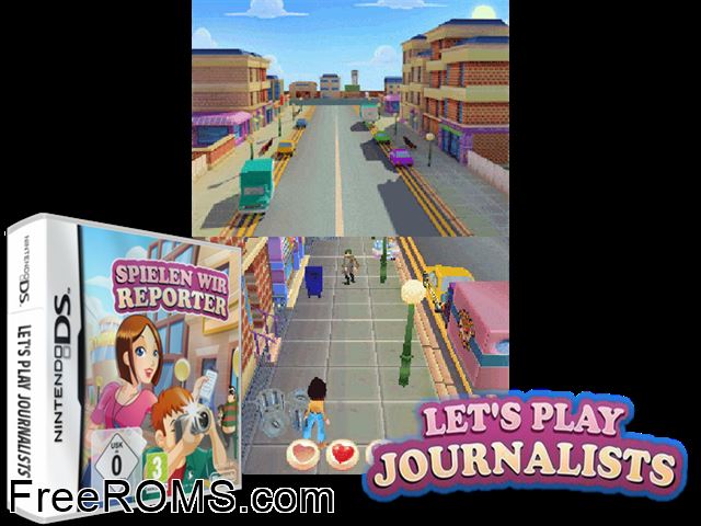 Lets Play Journalists Europe NDS game showing 3D box cover and gameplay screenshot