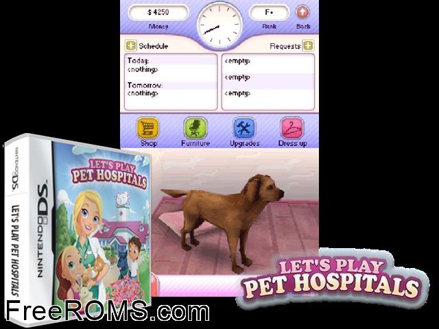 Lets Play Pet Hospitals Europe NDS game showing 3D box cover and gameplay screenshot