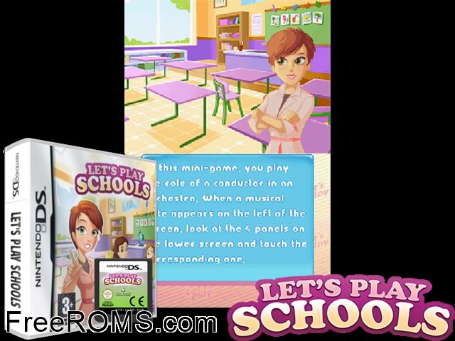 Lets Play Schools Europe NDS game showing 3D box cover and gameplay screenshot