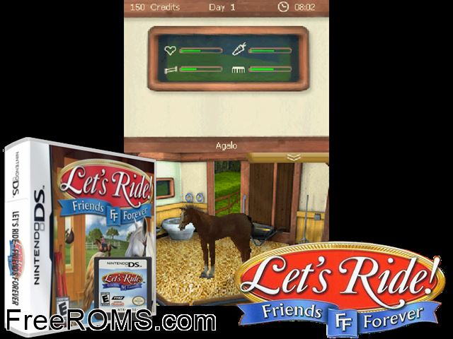 Lets Ride - Friends Forever NDS game showing 3D box cover and gameplay screenshot