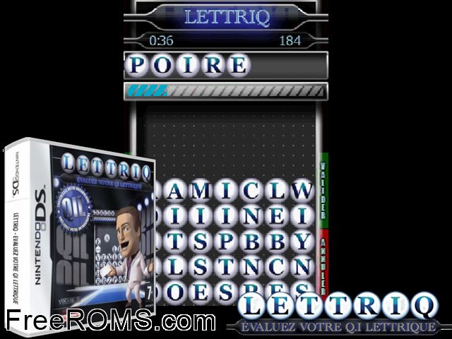 Lettriq France NDS game showing 3D box cover and gameplay screenshot