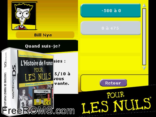 LHistoire de France Pour les Nuls France NDS game showing 3D box cover and gameplay screenshot