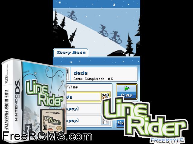 Line Rider - Freestyle Europe NDS game showing 3D box cover and gameplay screenshot