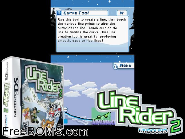 Line Rider 2 - Unbound NDS game showing 3D box cover and gameplay screenshot