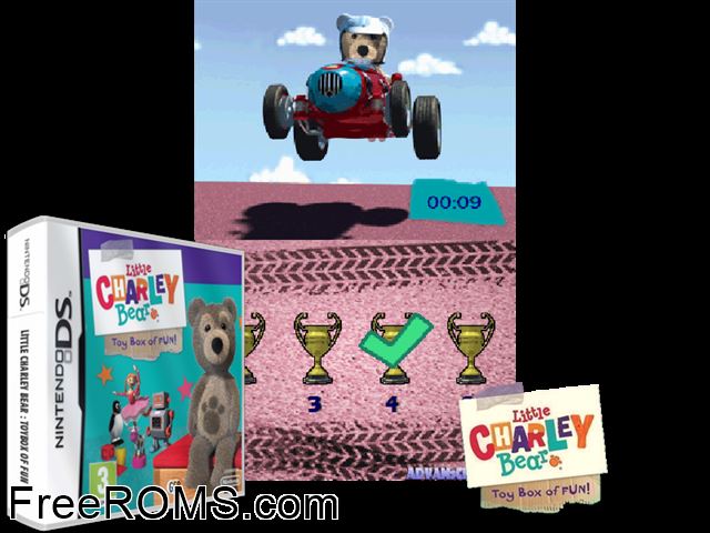 Little Charley Bear - Toybox of Fun Europe NDS game showing 3D box cover and gameplay screenshot