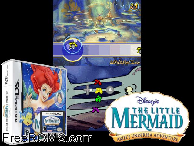 Little Mermaid - Ariel no Umi no Takaramono Japan NDS game showing 3D box cover and gameplay screenshot