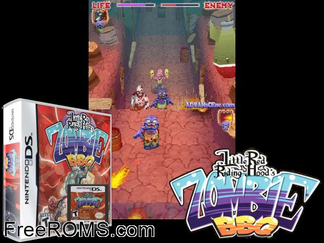 Little Red Riding Hoods Zombie BBQ NDS game showing 3D box cover and gameplay screenshot