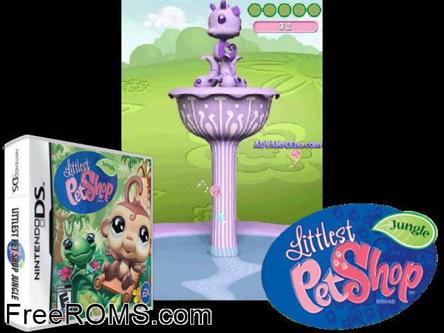 Littlest Pet Shop - Jungle NDS game showing 3D box cover and gameplay screenshot