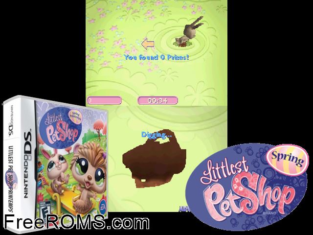 Littlest Pet Shop - Spring Europe NDS game showing 3D box cover and gameplay screenshot