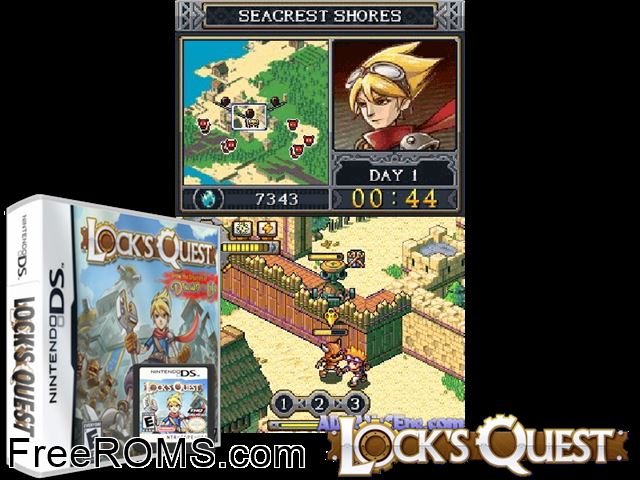 Locks Quest Europe NDS game showing 3D box cover and gameplay screenshot