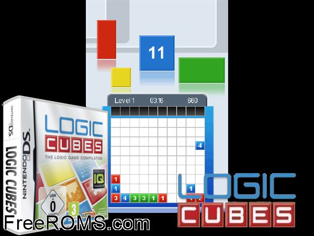 Logic Cubes Europe NDS game showing 3D box cover and gameplay screenshot