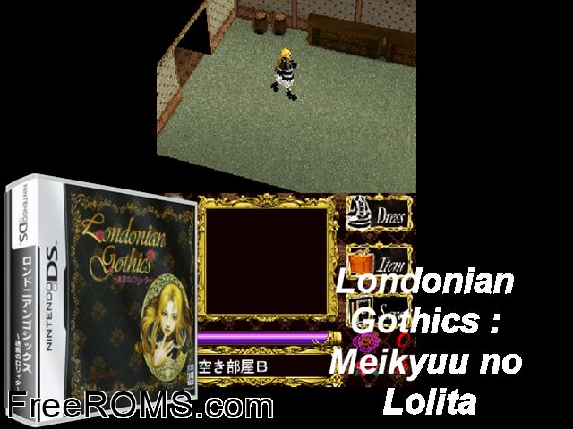 Londonian Gothics - Meikyuu no Lolita Japan NDS game showing 3D box cover and gameplay screenshot
