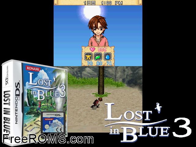 Lost in Blue 3 Europe NDS game showing 3D box cover and gameplay screenshot
