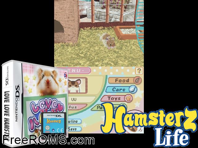 Love Love Hamster Japan NDS game showing 3D box cover and gameplay screenshot