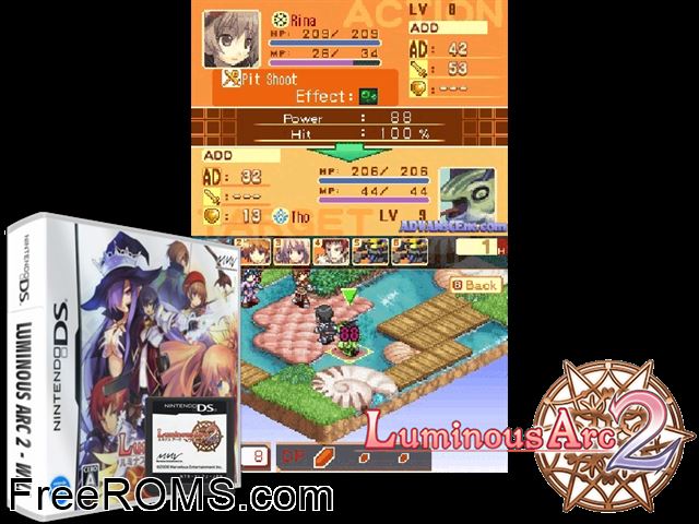 Luminous Arc 2 - Will Japan NDS game showing 3D box cover and gameplay screenshot