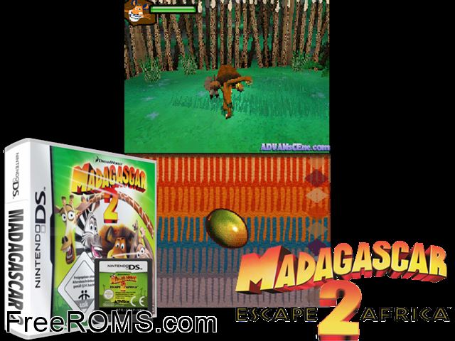 Madagascar 2 Germany NDS game showing 3D box cover and gameplay screenshot