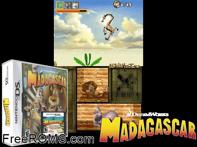 Madagascar Germany NDS game showing 3D box cover and gameplay screenshot