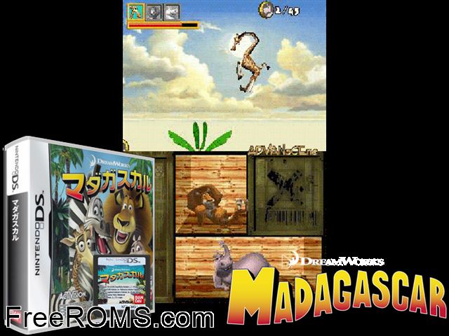 Madagascar Japan NDS game showing 3D box cover and gameplay screenshot