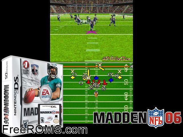 Madden NFL 06 Europe NDS game showing 3D box cover and gameplay screenshot