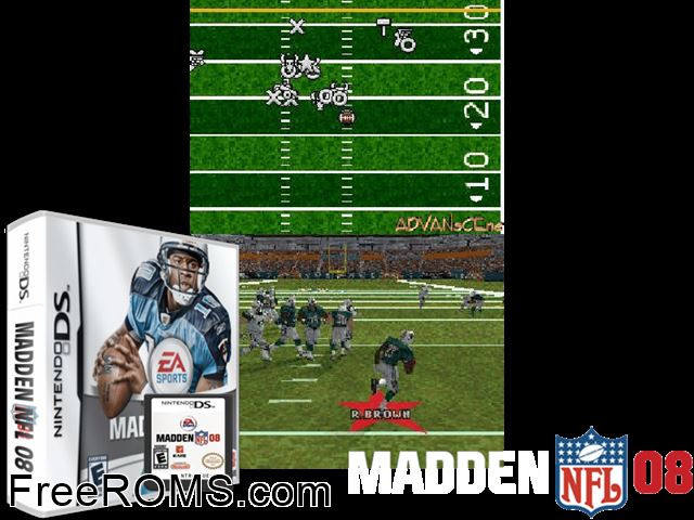 Madden NFL 08 Europe NDS game showing 3D box cover and gameplay screenshot
