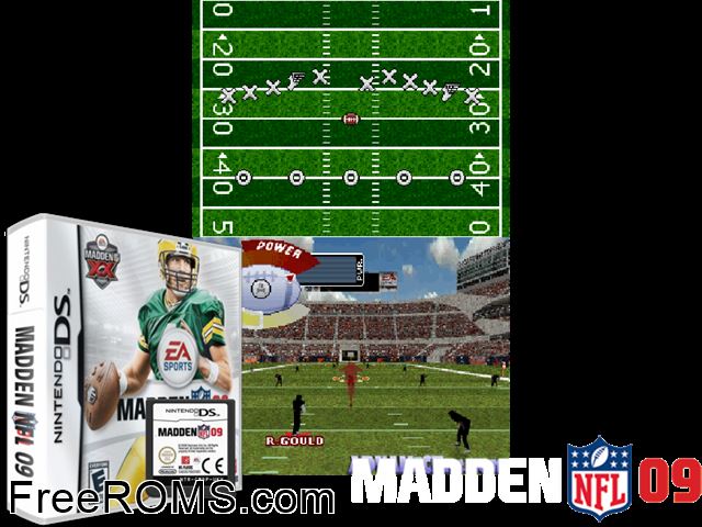 Madden NFL 09 Europe NDS game showing 3D box cover and gameplay screenshot