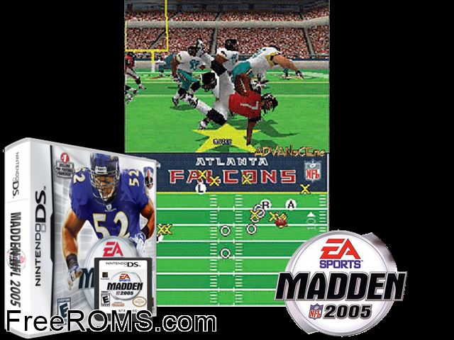 Madden NFL 2005 NDS game showing 3D box cover and gameplay screenshot