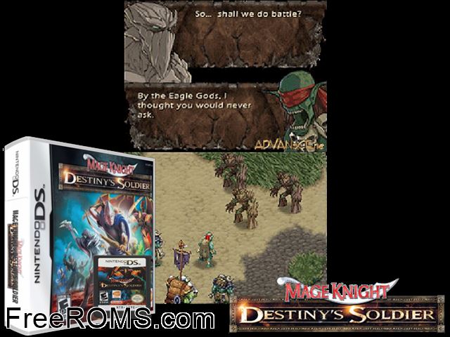 Mage Knight - Destinys Soldier NDS game showing 3D box cover and gameplay screenshot