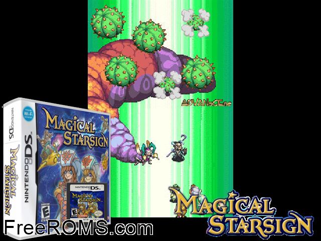Magical Starsign NDS game showing 3D box cover and gameplay screenshot