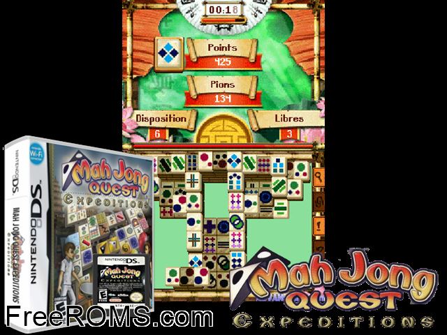 Mah Jong Quest Expeditions Europe NDS game showing 3D box cover and gameplay screenshot