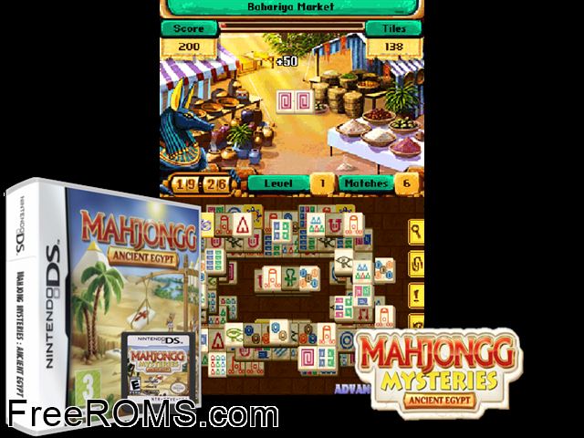 Mahjongg - Ancient Egypt Europe NDS game showing 3D box cover and gameplay screenshot