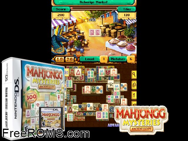 Mahjongg Mysteries Ancient Egypt NDS game showing 3D box cover and gameplay screenshot
