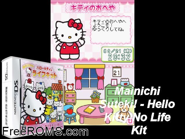 Mainichi Suteki! Hello Kitty no Life Kit Japan NDS game showing 3D box cover and gameplay screenshot