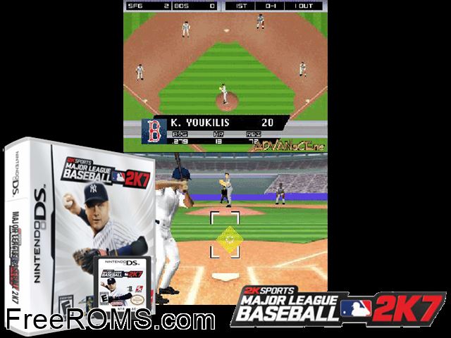 Major League Baseball 2k7 NDS game showing 3D box cover and gameplay screenshot