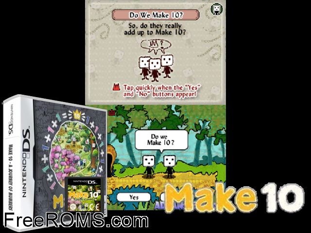 Make 10 - A Journey of Numbers Europe NDS game showing 3D box cover and gameplay screenshot