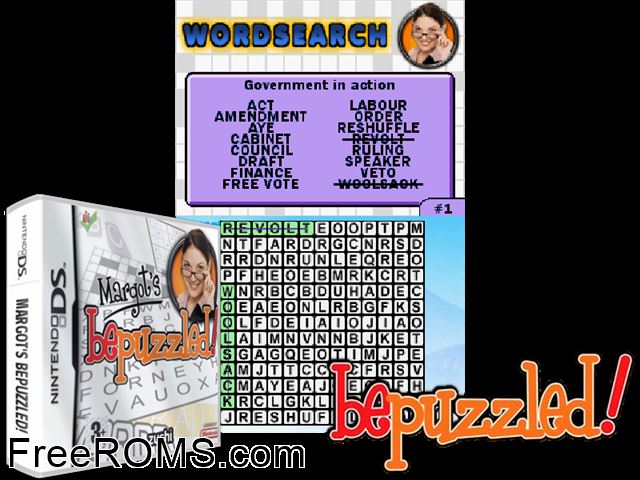 Margots Bepuzzled NDS game showing 3D box cover and gameplay screenshot
