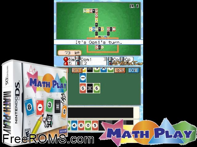 Math Play NDS game showing 3D box cover and gameplay screenshot