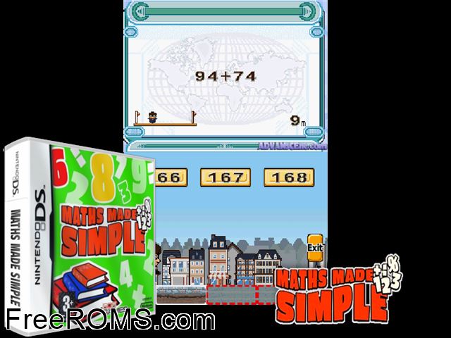 Maths Made Simple Europe NDS game showing 3D box cover and gameplay screenshot