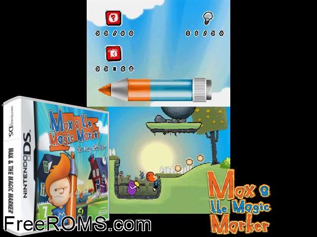 Max and the Magic Marker NDS game showing 3D box cover and gameplay screenshot