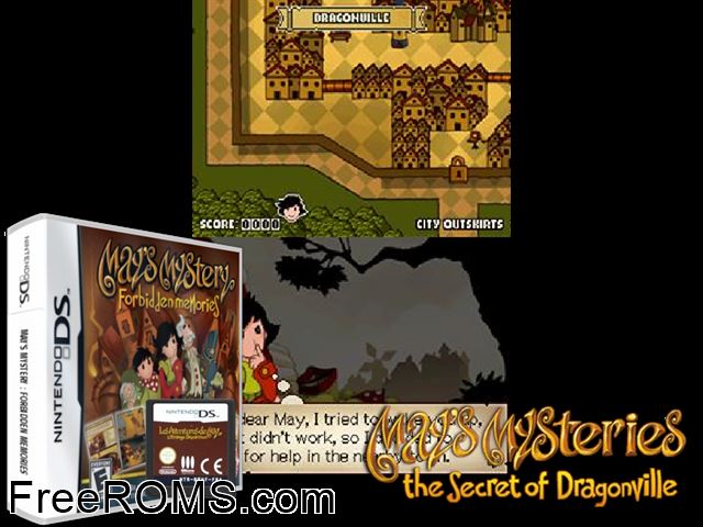 Mays Mystery - Forbidden Memories NDS game showing 3D box cover and gameplay screenshot
