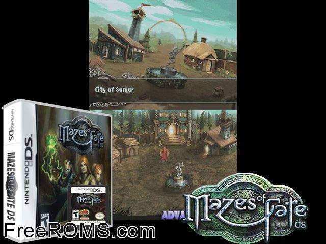 Mazes of Fate DS NDS game showing 3D box cover and gameplay screenshot