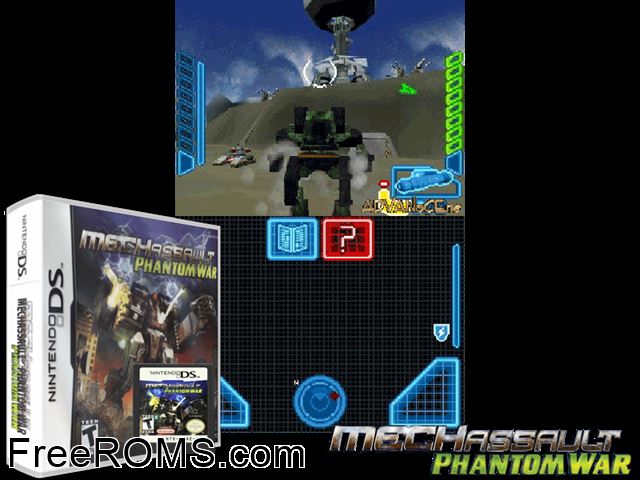 MechAssault - Phantom War Europe NDS game showing 3D box cover and gameplay screenshot