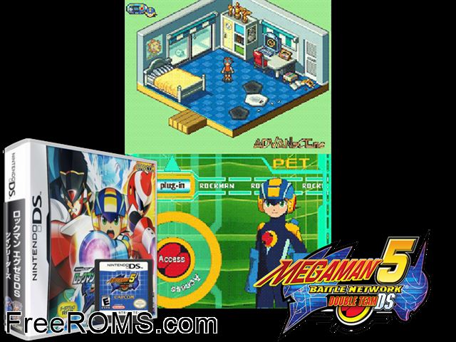 MegaMan Battle Network 5 - Double Team DS NDS game showing 3D box cover and gameplay screenshot