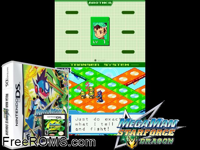 MegaMan Star Force - Dragon NDS game showing 3D box cover and gameplay screenshot